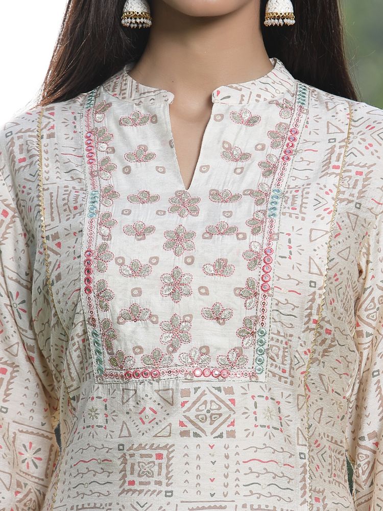 Juniper Off White Rayon Festive Printed Skd For Women - Swadesiicart