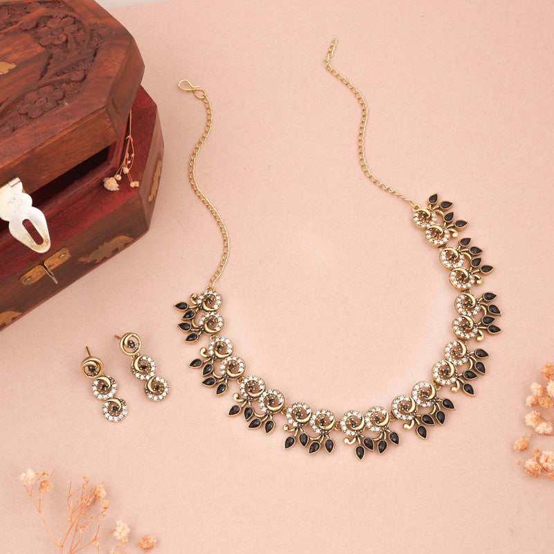 Tehzeeb Creations Gold Pleate Black Colour Choker Set - Swadesiicart