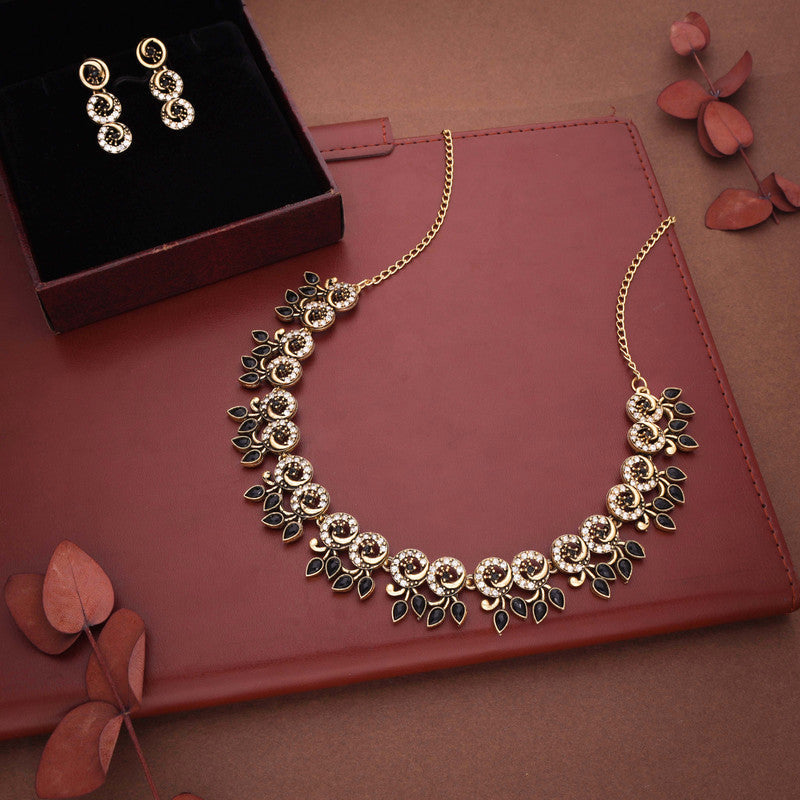 Tehzeeb Creations Gold Pleate Black Colour Choker Set - Swadesiicart