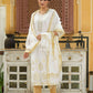Juniper Off - White Georgette Festive Printed Straight Kurta Dupatta Set For Women - Swadesiicart