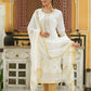 Juniper Off - White Georgette Festive Printed Straight Kurta Dupatta Set For Women - Swadesiicart