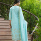 Juniper Sky Blue Georgette Festive Printed Straight Kurta Dupatta Set For Women | Swadesiicart