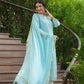 Juniper Sky Blue Georgette Festive Printed Straight Kurta Dupatta Set For Women | Swadesiicart