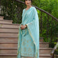 Juniper Sky Blue Georgette Festive Printed Straight Kurta Dupatta Set For Women | Swadesiicart