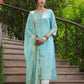 Juniper Sky Blue Georgette Festive Printed Straight Kurta Dupatta Set For Women | Swadesiicart