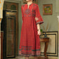 Juniper Red Georgette Festive Printed Flared Dress For Women | Swadesiicart