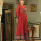 Juniper Red Georgette Festive Printed Flared Dress For Women | Swadesiicart