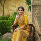 Juniper Mustard Chanderi Festive Printed Flared Kurta For Women - Swadesiicart