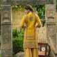 Juniper Mustard Chanderi Festive Printed Flared Kurta For Women - Swadesiicart