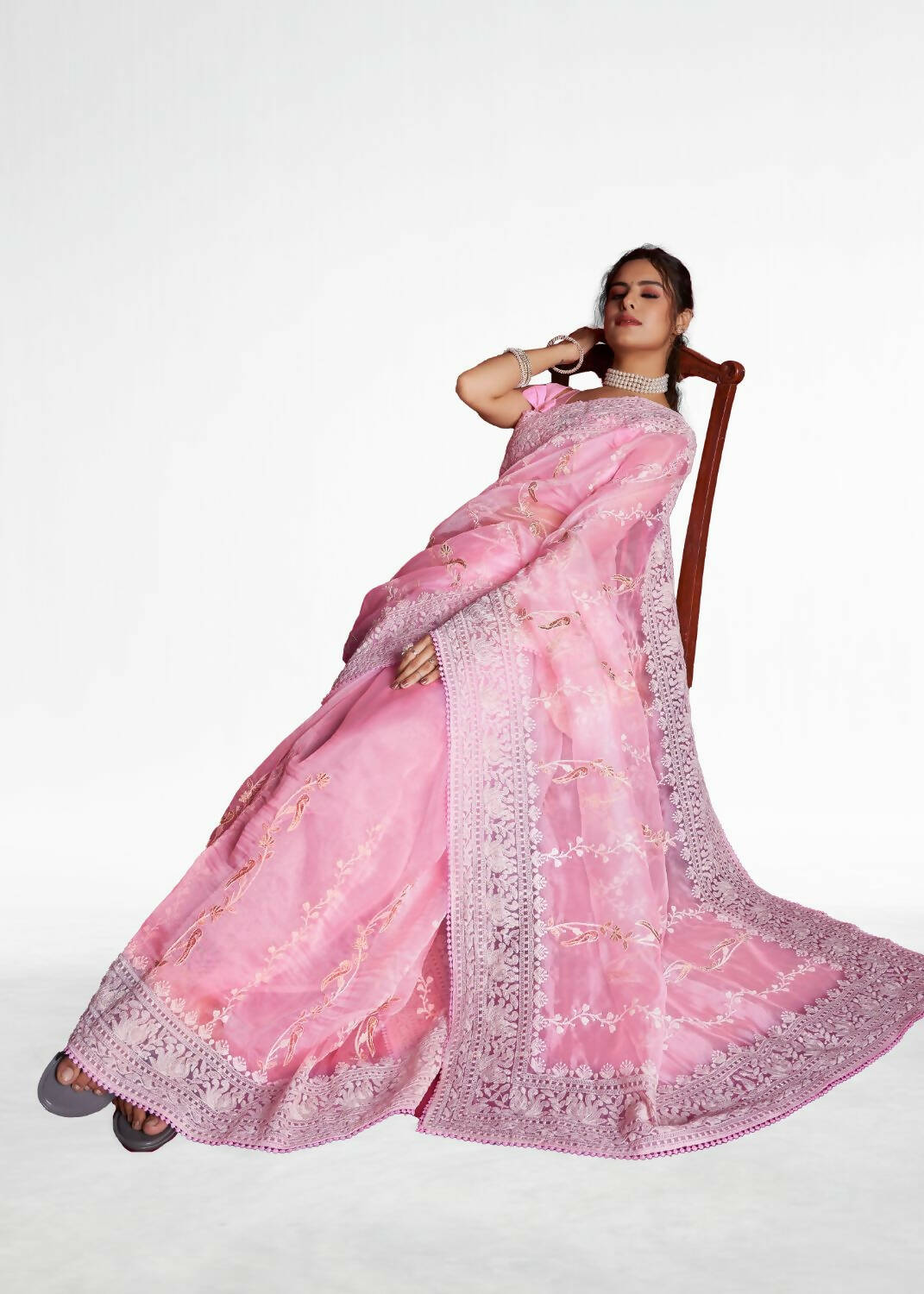 Vamsee Pink Organza Saree - Swadesiicart