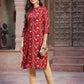 Juniper Women's Red Muslin Printed Straight Kurta | Swadesiicart