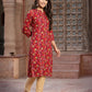 Juniper Women's Red Muslin Printed Straight Kurta | Swadesiicart