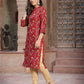 Juniper Women's Red Muslin Printed Straight Kurta | Swadesiicart
