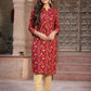 Juniper Women's Red Muslin Printed Straight Kurta | Swadesiicart