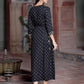 Juniper Women's Black Rayon Printed Embroidered Flared Dress | Swadesiicart