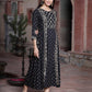 Juniper Women's Black Rayon Printed Embroidered Flared Dress | Swadesiicart