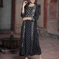 Juniper Women's Black Rayon Printed Embroidered Flared Dress | Swadesiicart