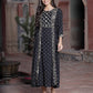 Juniper Women's Black Rayon Printed Embroidered Flared Dress | Swadesiicart