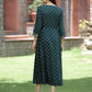 Juniper Bottle Green Rayon Festive Printed Embroidered Flared Dress For Women | Swadesiicart