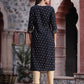 Juniper Women's Black Rayon Printed Straight Kurta - Swadesiicart