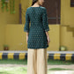 Juniper Green Rayon Festive Printed A-Line Tunic For Women | Swadesiicart