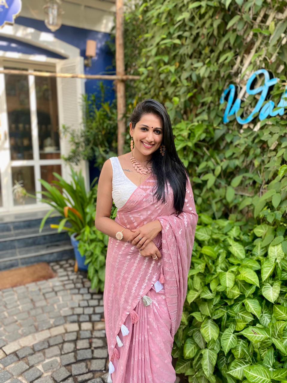 Pink Poly Chiffon Ethnic Motifs Saree with Unstitched Blouse - Hiral Fashion | Swadesiicart