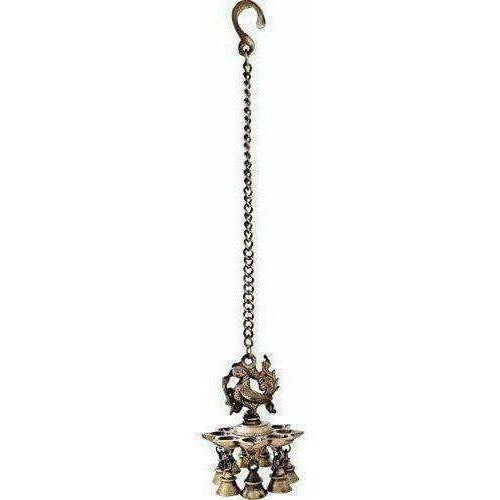 Peacock Hanging Brass Diya with Bells | Swadesiicart