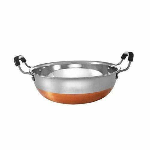 Stainless Steel Copper Bottom Kadhai with Handle - Set of 3 Pieces - Swadesiicart