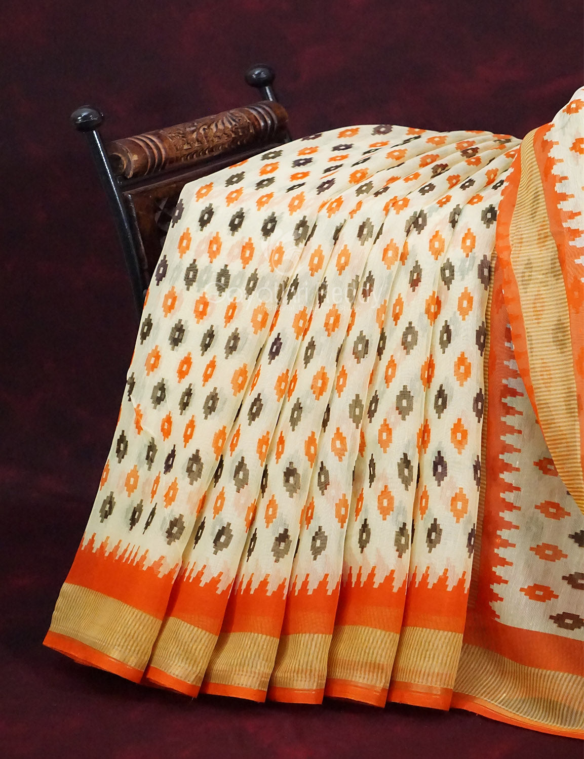 Combo of Off White and Orange Patan Patola Semi Chanderi Saree By Gayathri Reddy Designer Studio | Swadesiicart