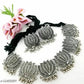 Tehzeeb Creations Women's Silver Colour Oxidised Lotus Design Necklace Set - Swadesiicart
