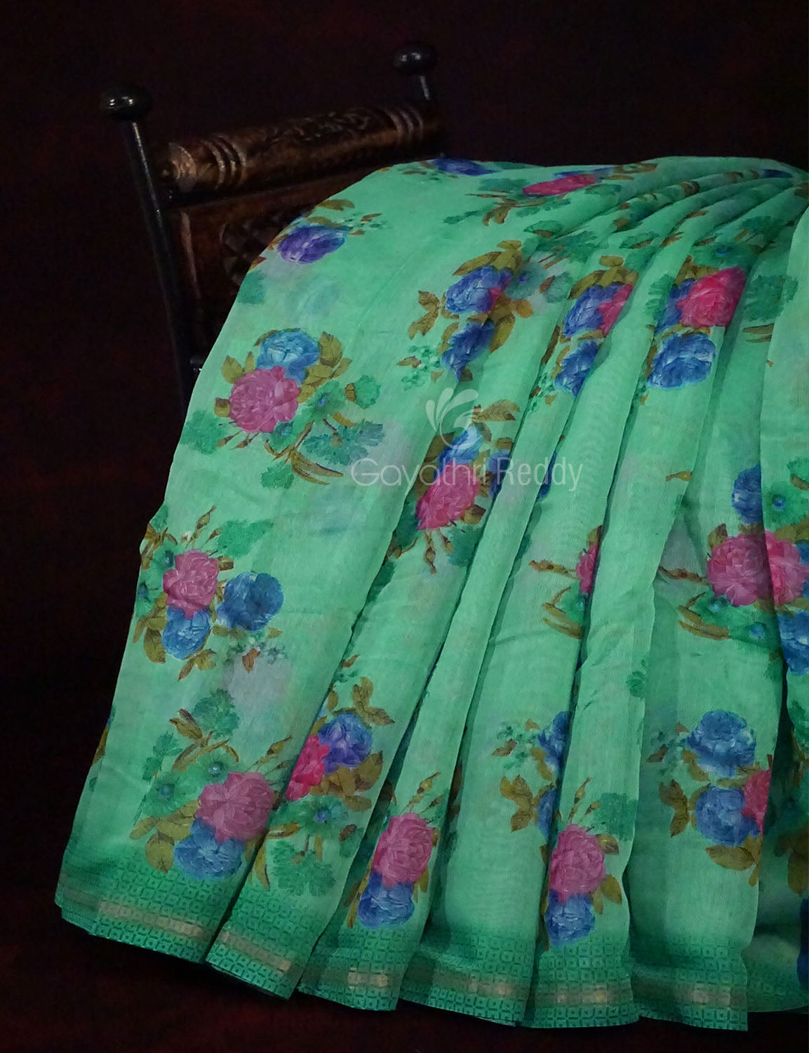 Rama Green Floral Design Semi Chanderi Saree By Gayathri Reddy Designer Studio | Swadesiicart