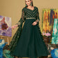 Jyoti Fashion Women's Bottle Green Georgette Embroidered Anarkali Kurta Pant Set With Dupatta | Swadesiicart