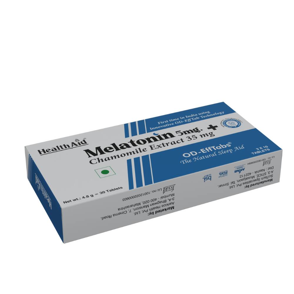 HealthAid Melatonin 5 mg + Chamomile Extract 35 mg OD Effervescent Tablets - Swadesiicart