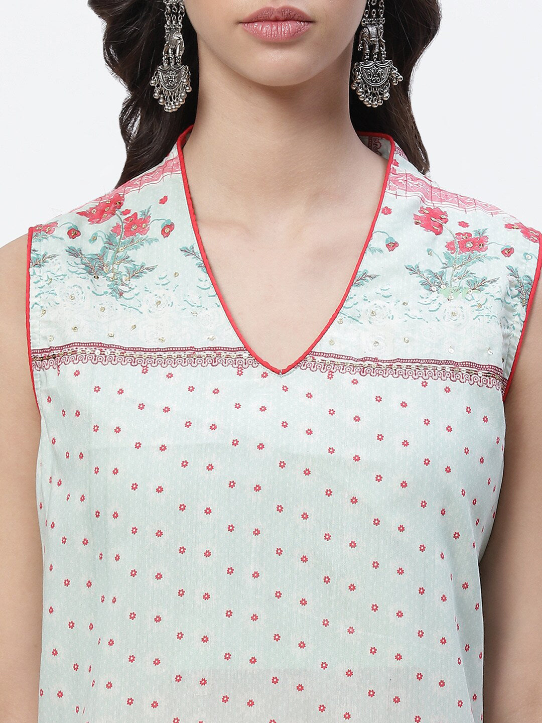 Biba Women Green Floral Printed Thread Work Kurta - Swadesiicart