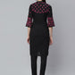 ADA Women Black & Pink Chikankari Hand Embroidered Sustainable Handloom Kurta with Trousers | Swadesiicart