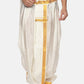 Sethukrishna Men Cream-Coloured & Gold-Coloured Solid Art Silk Dhoti Pants | Swadesiicart
