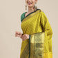 Mitera Olive Green Ethnic Motifs Zari Silk Cotton Banarasi Saree | Swadesiicart