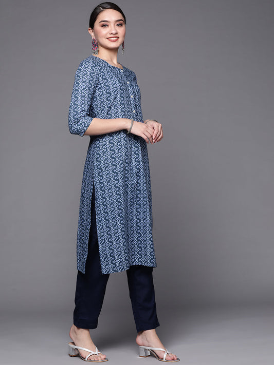 Biba Women Blue Pure Cotton Printed Straight Kurta - Swadesiicart