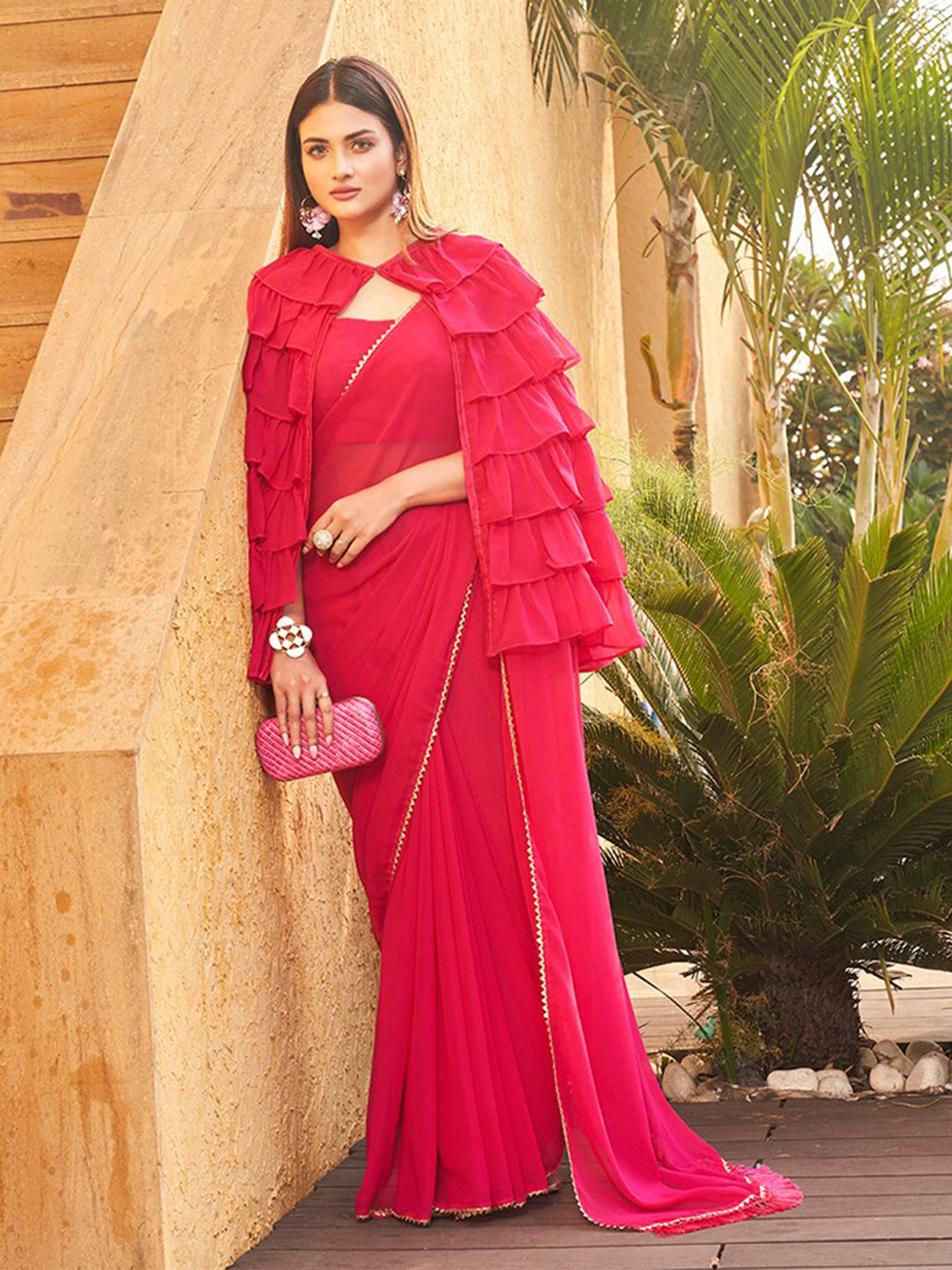 Tikhi Imli Gotta Patti Saree With Ruffled cape | Swadesiicart