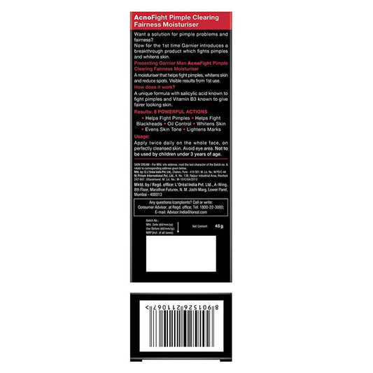 Garnier Men Acno Fight Pimple Clearing Brightening Moisturizer - Swadesiicart