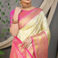 Jyoti Fashion Women's Off White Kanjivaram Silk Zari Woven Saree with Blouse | Swadesiicart