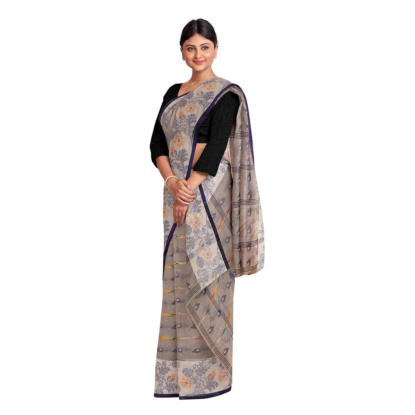 Exclusive Collection 100% Pure Cotton Rose Mauve Tant Saree With Hand Weaving Work - Swadesiicart