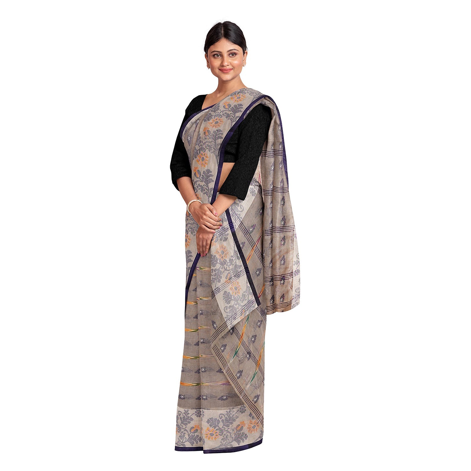 Exclusive Collection 100% Pure Cotton Rose Mauve Tant Saree With Hand Weaving Work - Swadesiicart