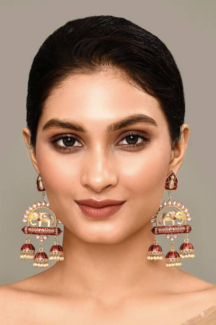 Elephant Shape Maroon Jhumki Drop Earrings for Womens by House of Ree | Swadesiicart