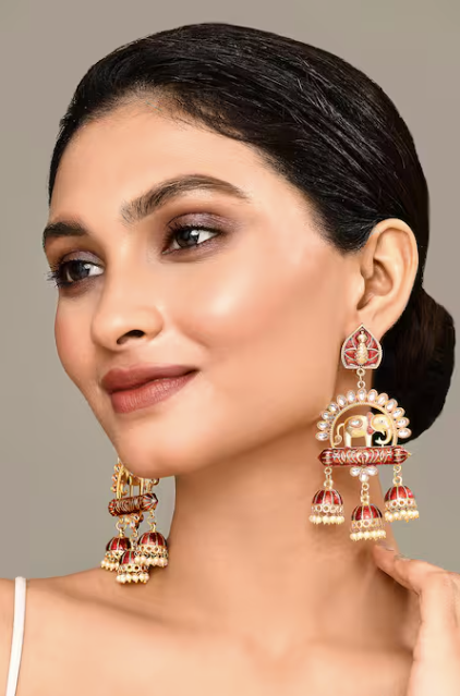 Elephant Shape Maroon Jhumki Drop Earrings for Womens by House of Ree | Swadesiicart