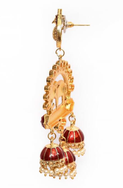 Elephant Shape Maroon Jhumki Drop Earrings for Womens by House of Ree | Swadesiicart