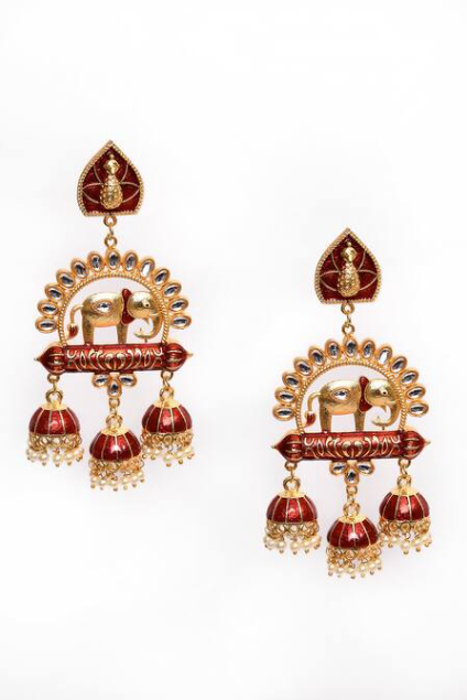 Elephant Shape Maroon Jhumki Drop Earrings for Womens by House of Ree | Swadesiicart