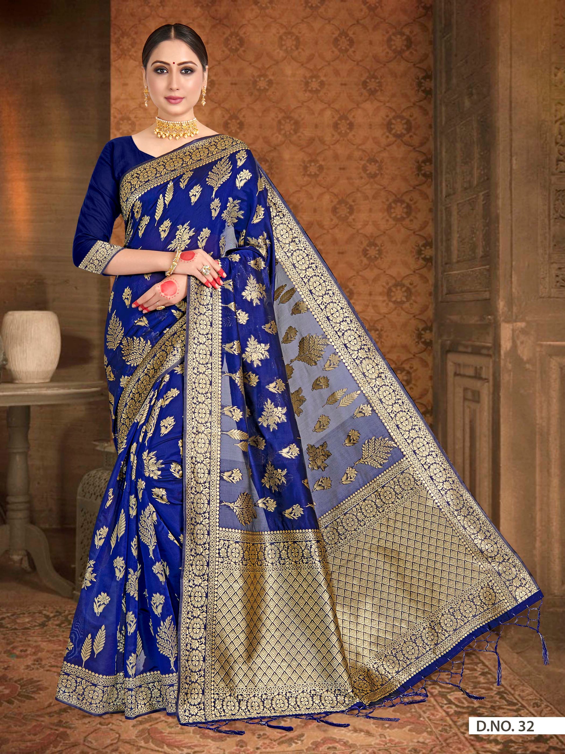 Vardha Navy Blue Woven Banarasi Saree | Swadesiicart