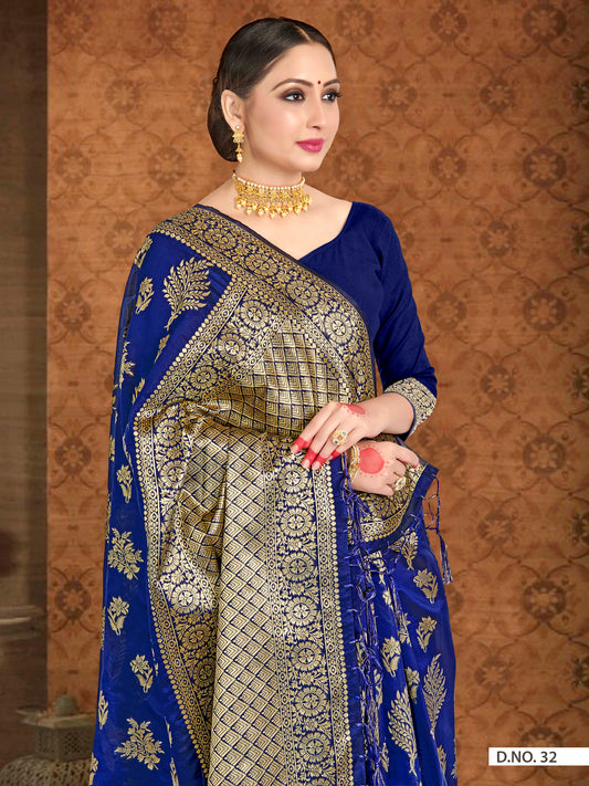Vardha Navy Blue Woven Banarasi Saree | Swadesiicart