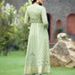 Juniper Sage Green Georgette Festive Foil Printed Flared Maxi For Women | Swadesiicart